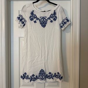 White Dress with Blue Embroidery
